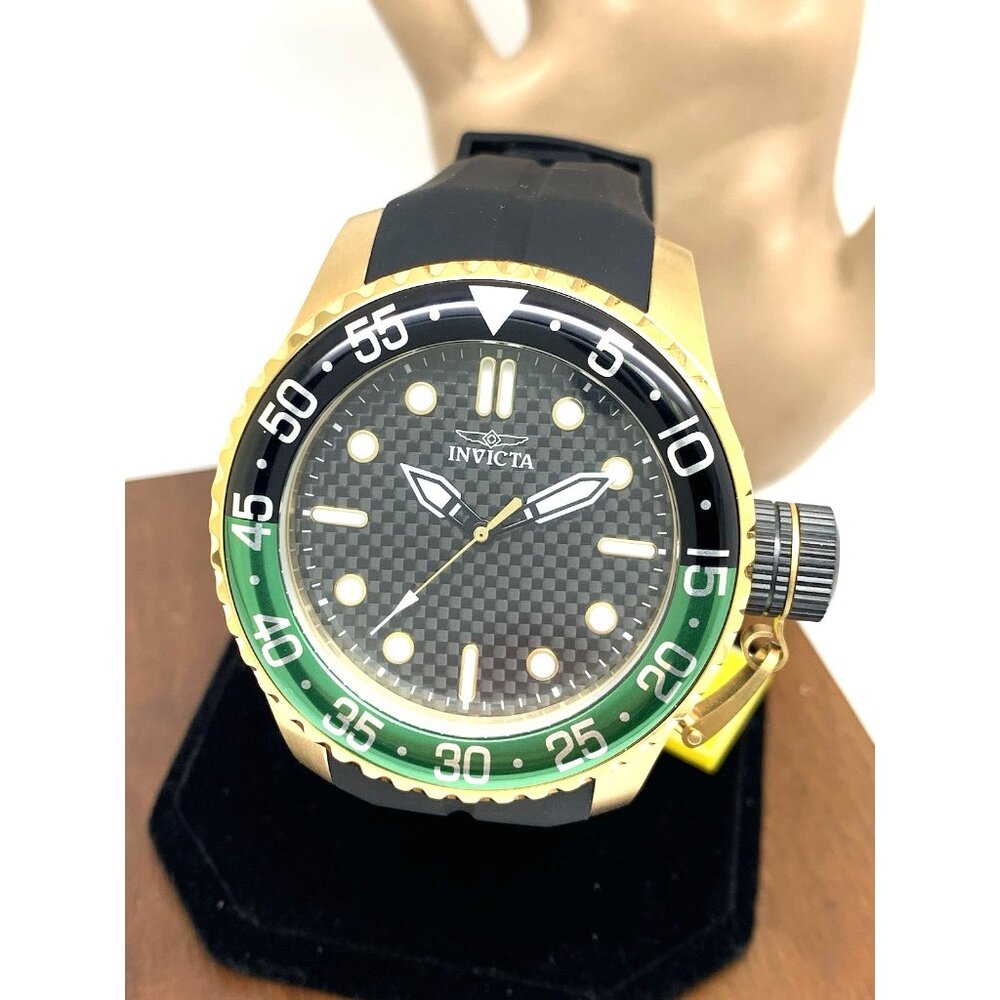 Invicta Men's Watch 35661 Pro Diver Quartz Gold Black Green Bezel Rubber Band